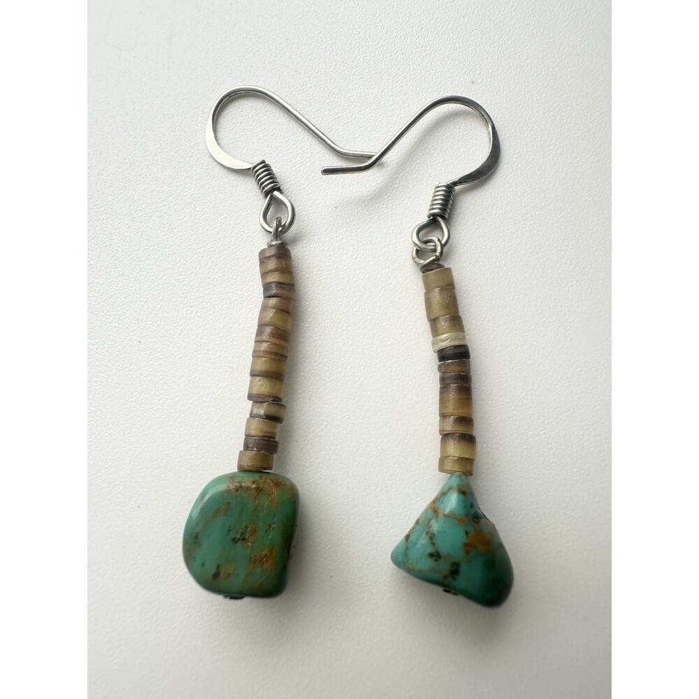 Southwestern Keshi Shell Turquoise Dangle Earrings